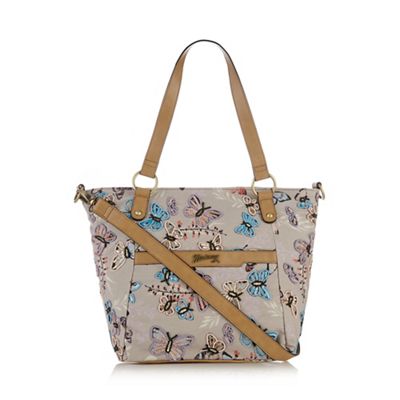 Multi-colour butterfly print embellished tote